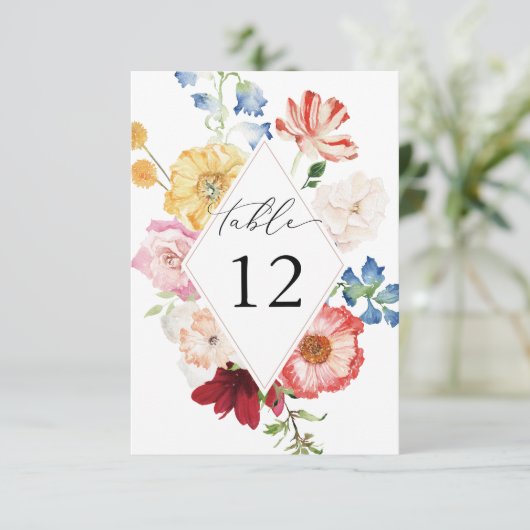 Spring Multi Color Floral Thicker Tischnummern (Stehend Vorderseite)