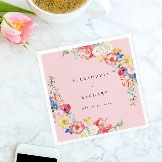 Spring Multi Color Florals Napkins - Rosa Serviette