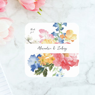 Spring Multi Color Florals Vielen Dank Quadratischer Aufkleber