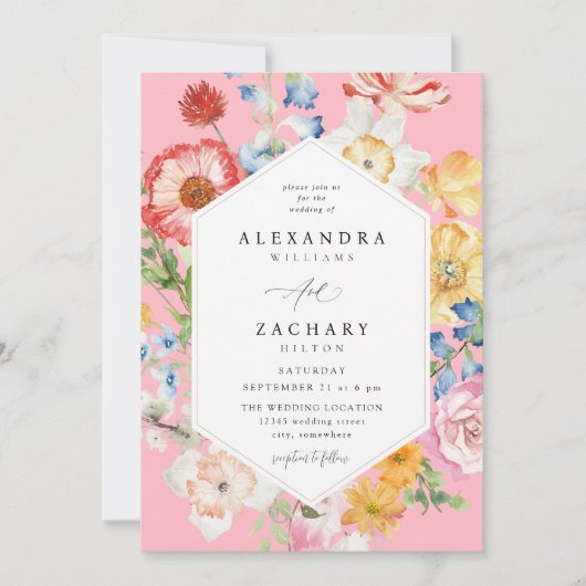 Spring Multi Color Florals Wedding 2 pink Einladung (Vorderseite)