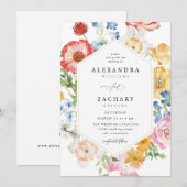 Spring Multi Color Florals Wedding 2up Einladung (Vorne/Hinten)