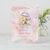 Spring Mushrooms Houses Rainbow Baby Shower Einladung (Stehend Vorderseite)