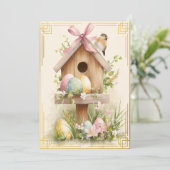 Spring Nest – Easter Birdhouse Delight Karte (Stehend Vorderseite)