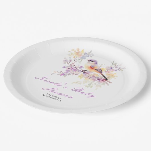 Spring Niedlich Bird Baby Dusche Pappteller (Schrägansicht)