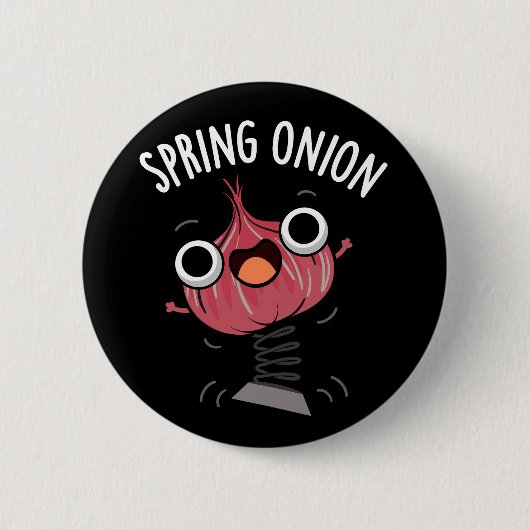 Spring Onion Funny Veggie Pun Dark BG Button (Vorderseite)