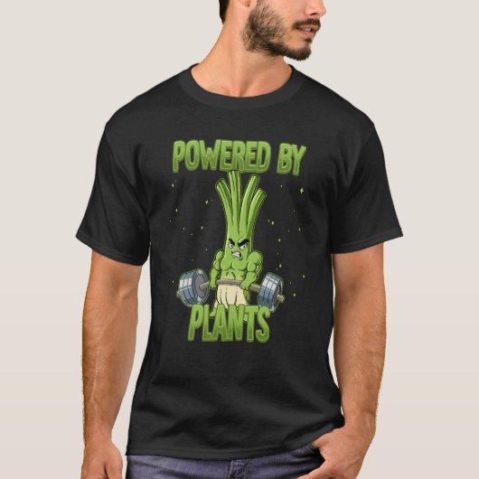 Spring Onion Gym Weight Training Powered By Plants T-Shirt (Vorderseite)