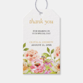 Spring Orange Pink Aquarell Floral Vielen Dank | Geschenkanhänger