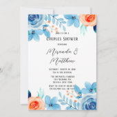 Spring Paint Blue Orange Florals Paare Dusche in Einladung (Vorderseite)