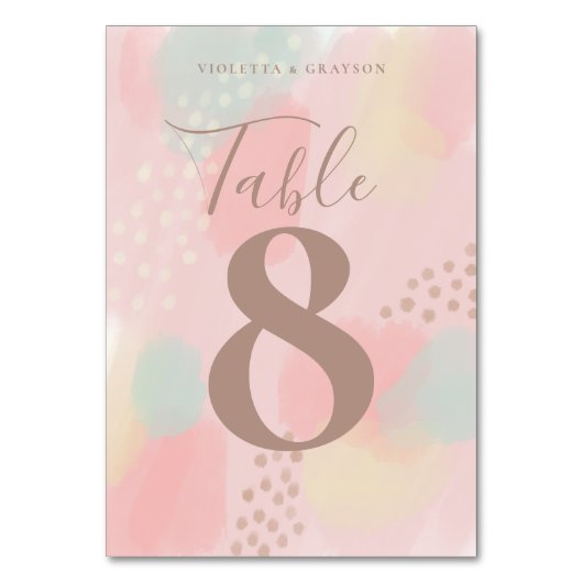Spring Pastel Abstrakt Art Wedding Table Card Tischnummer (Rückseite)