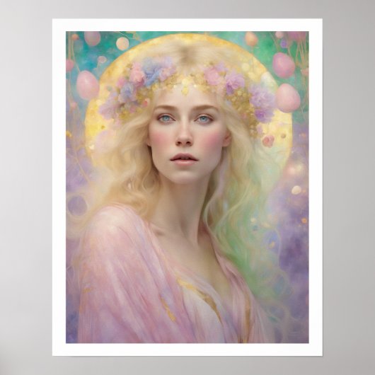 Spring Pastel Art Deco Woman Blond Haare Osterfeie Poster (Vorne)