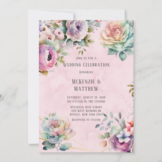 Spring Pastel Floral Bouquet Geometric Wedding Inv Einladung (Vorderseite)