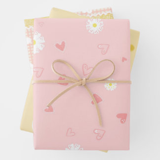 Spring Pastel Floral & Hearts Geschenkpapier Set