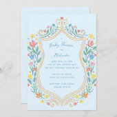 Spring Pastel Floral Shield Blue Baby Dusche Einladung (Vorne/Hinten)