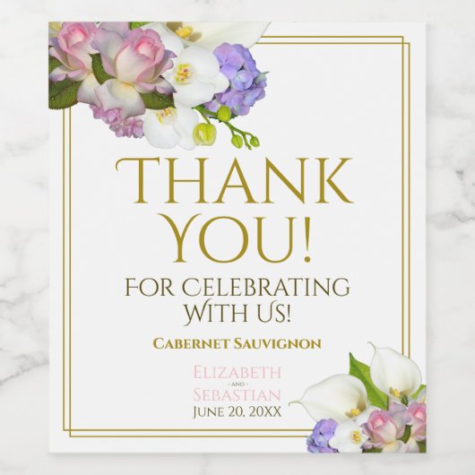 Spring Pastel Floral Wedding Danke Weinetikett (Einzelnes Label)