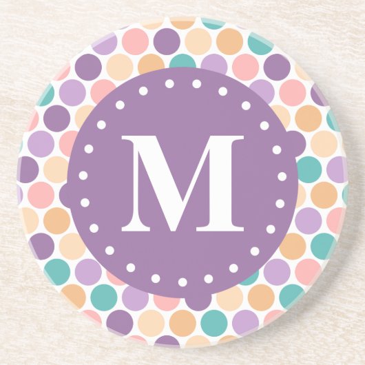 Spring Pastel Polka Dots Muster mit Monogramm Getränkeuntersetzer (Vorne)