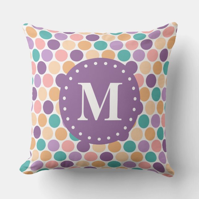 Spring Pastel Polka Dots Muster mit Monogramm Kissen (Vorderseite)