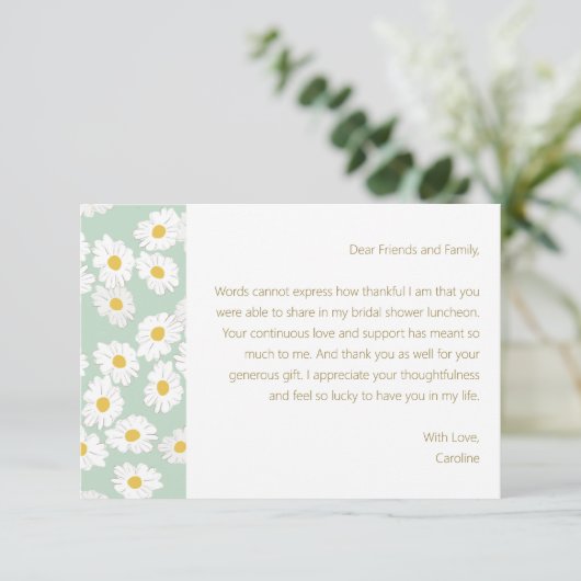 Spring Pastel Sage Blue Daisies Custom Message Dankeskarte (Stehend Vorderseite)