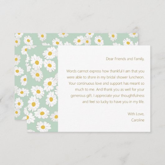 Spring Pastel Sage Blue Daisies Custom Message Dankeskarte (Vorne/Hinten)