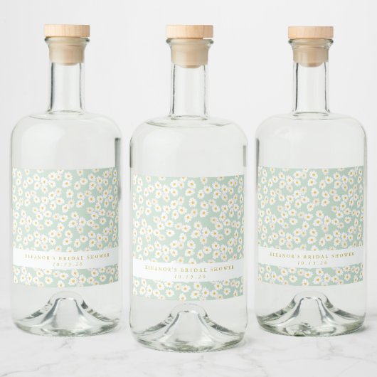 Spring Pastel Sage Daisies Brautparty Custom Alkoholflaschenetikett (Flaschen)