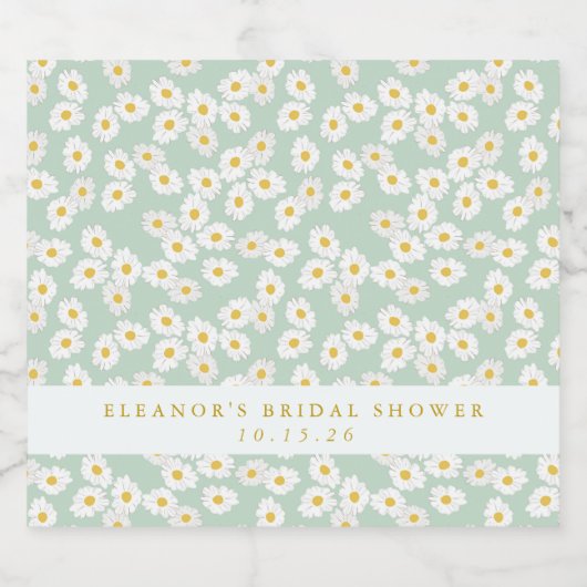 Spring Pastel Sage Daisies Brautparty Custom Alkoholflaschenetikett (Einzelnes Label)