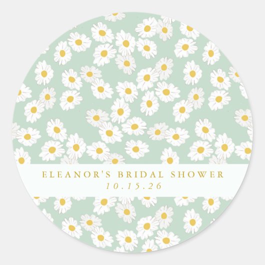 Spring Pastel Sage Daisies Brautparty Custom Runder Aufkleber (Vorderseite)