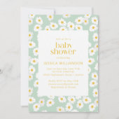Spring Pastel Sage Green Daisies Baby Shower Foto Einladung (Vorderseite)