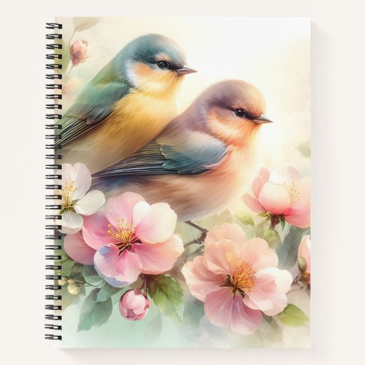 Spring Pastel Sweet Love Birds Blossoms Flowers Notizblock (Vorderseite)