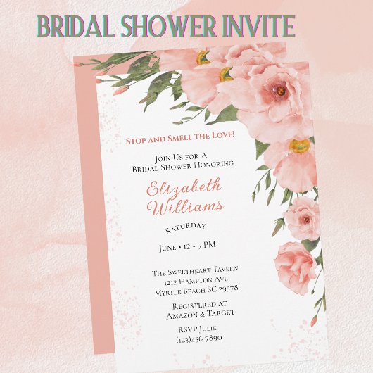 Spring Peach Floral Brautparty Einladung