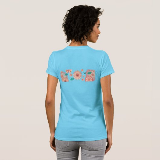 Spring Peach Garden Flying Peacock Floral Ornament T-Shirt (Schwarz voll)