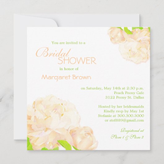 Spring Peach Peony Boho Brautparty Einladung (Vorderseite)
