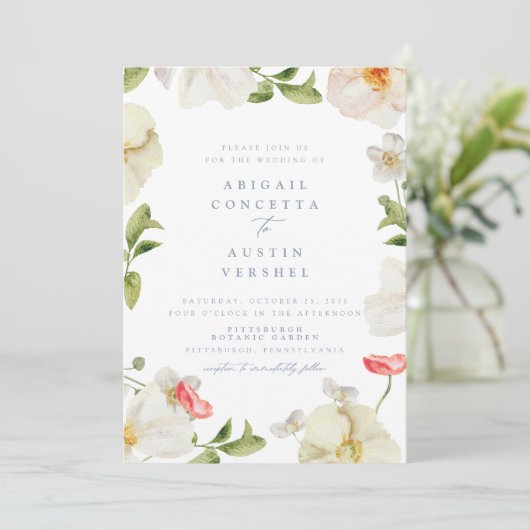 Spring Peony Watercolor Einladung zur Hochzeit (Stehend Vorderseite)