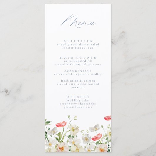 Spring Peony Watercolor Wedding Menu Menükarte (Vorderseite)