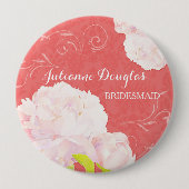 Spring Peony Wedding Bouquet Bridesmaids Button (Vorderseite)