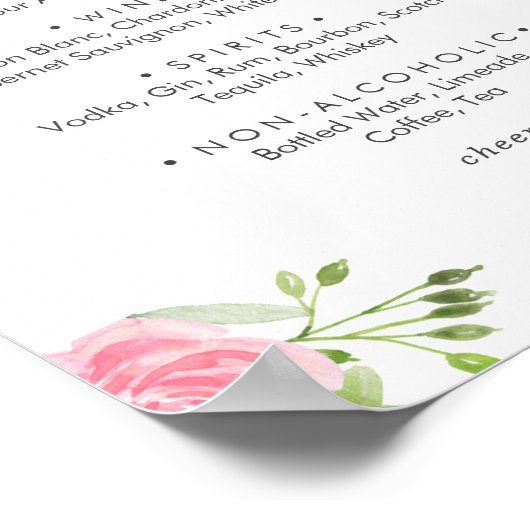 Spring Peony Wedding Drinks Menü Signatur Poster (Ecke)