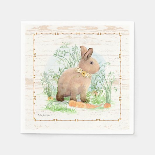 Spring Peter Rabbit Carrot Garden Wasserfarbe Holz Serviette (Vorderseite)