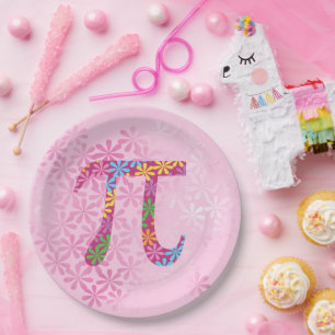Spring Pi © Flower Colorful Pi Symbol Paper Plakat Pappteller