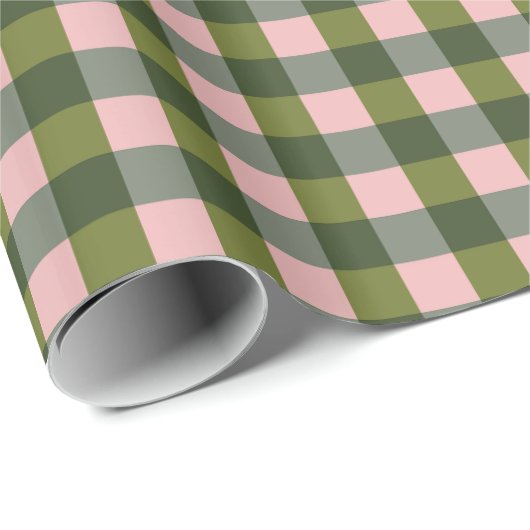 Spring Pink And Green Gingham Geschenkpapier (Rolleneckpunkt)