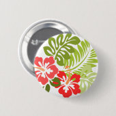 Spring Pink and Red Hibiskus Blume Hawaii Button (Vorne & Hinten)