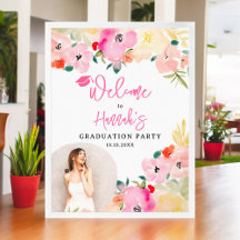 Spring pink boho garden floral graduation welcome