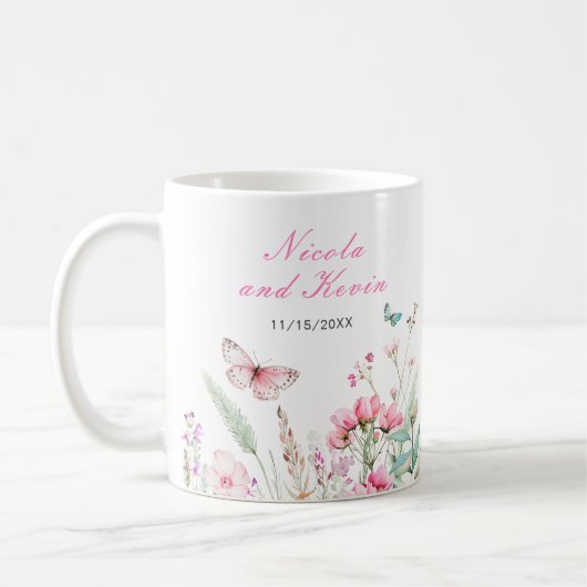 Spring Pink Butterfly Floral Wedding Kaffeetasse (Links)