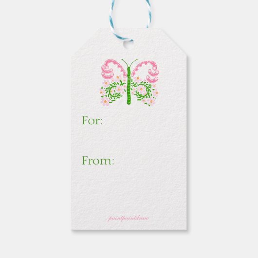 Spring Pink Butterfly Geschenk Tag Geschenkanhänger (Rückseite)