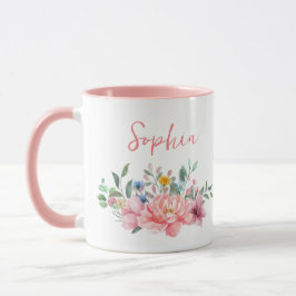 Spring Pink Floral Bouquet Persönlicher Name Tasse