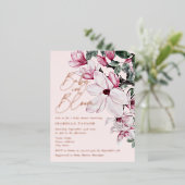 Spring Pink Floral Girl Rose Gold Baby Dusche Folie Einladungspostkarte (Stehend vorne)