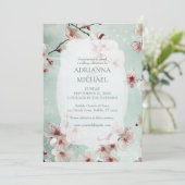 Spring Pink Floral on Teal Wedding Invitation Einladung (Stehend Vorderseite)
