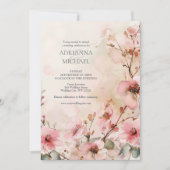 Spring Pink Floral Wedding Invitation Einladung (Vorderseite)