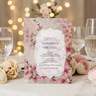 Spring Pink Floral Wedding Invitation Einladung