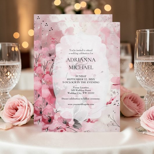 Spring Pink Floral Wedding Invitation Einladung