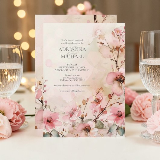 Spring Pink Floral Wedding Invitation Einladung