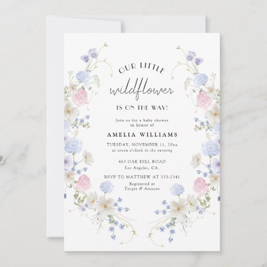 Spring Pink Lila Kleine Wildblume Kinderdusche Einladung (Vorderseite)
