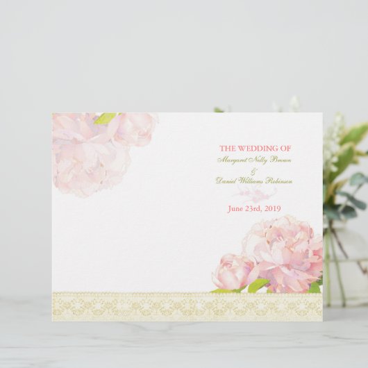 Spring Pink Peony Bi Fold Wedding Programm (Stehend Vorderseite)